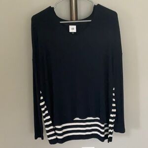 CAbi Navy and White Long Sleeve Top